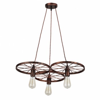 Distribuidor - Lâmpadas Diversas | Colgantes Rustica | COLGANTE MIRLO 3XE27 RUEDA MARRON OXIDO REGX60X60 CM Ref: 131893002